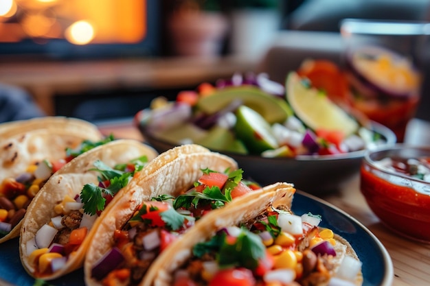 Foto deliciosos tacos tradicionales mexicanos en un hogar acogedor listos para la cena