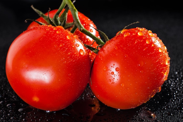 Deliciosos tomates vermelhos na fazenda agrícola do mercado de bandejas de verão cheia de orgânicos