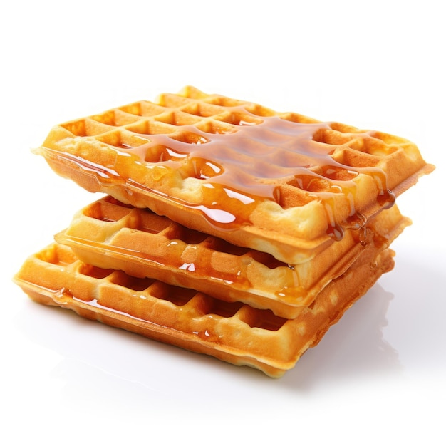 Deliciosos waffles científicos em fundo branco gerados por IA