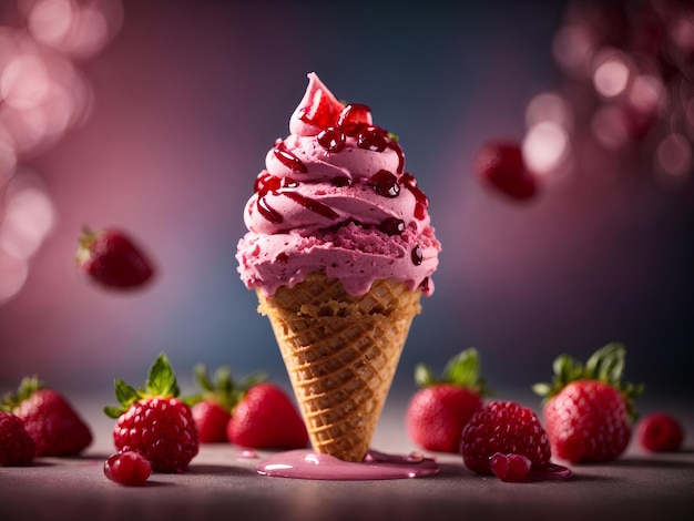 Delicious berry gelato cone Sommer Grundnahrungsmittel Eiscreme ist reich cremig mit tiefem Beeren Geschmack beide sw