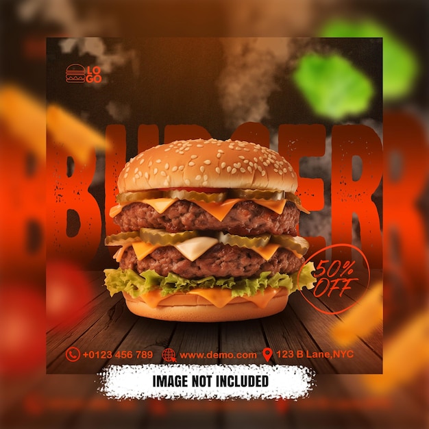 Delicious Burger e menu de comida mídias sociais Post modelo de design