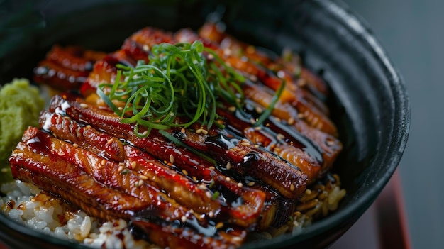 Foto delicious unagi don closeup für lebensmittelposter generative ki