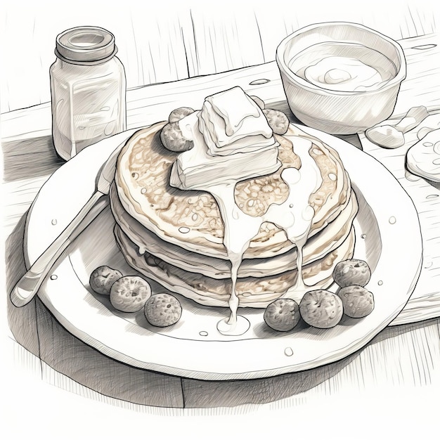 Delikate Comicbuchkunst Detaillierte Pfannkuchenplatte mit Sirup