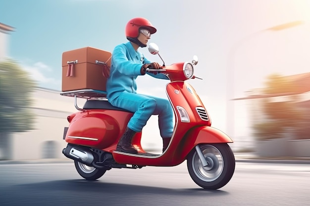 Delivery Boy Ride Scooter Motorcycle Service Lieferung Illustration Generative KI