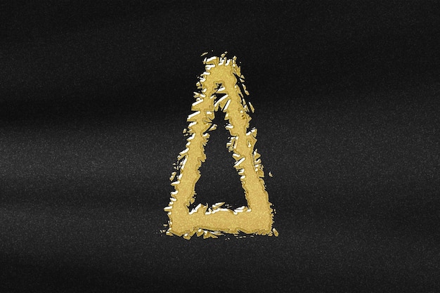 Delta-Zeichen. Delta-Buchstabe, griechisches Alphabet-Symbol, abstraktes Gold mit schwarzem Hintergrund