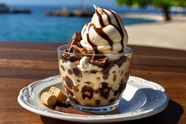 Deluxe Rocky Road-Eis Affogato mit Gourmet-Waffeln