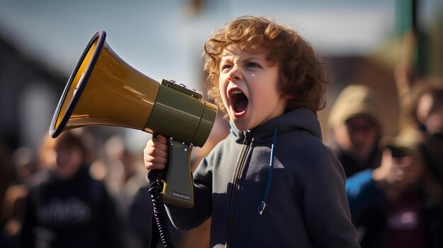 Demo-Kind mit Megafon