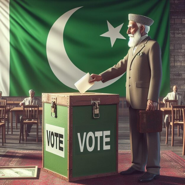 Foto demokratische bestrebungen, die mit hoffnung gegen den hintergrund einer pakistanischen flagge stimmen