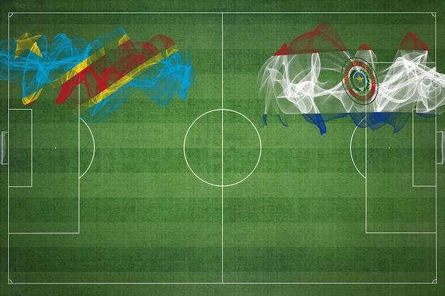 Demokratische Republik Kongo gegen Paraguay Fußballspiel Nationalfarben Nationalflaggen Fußballplatz Fußballspiel Wettbewerbskonzept Kopierraum