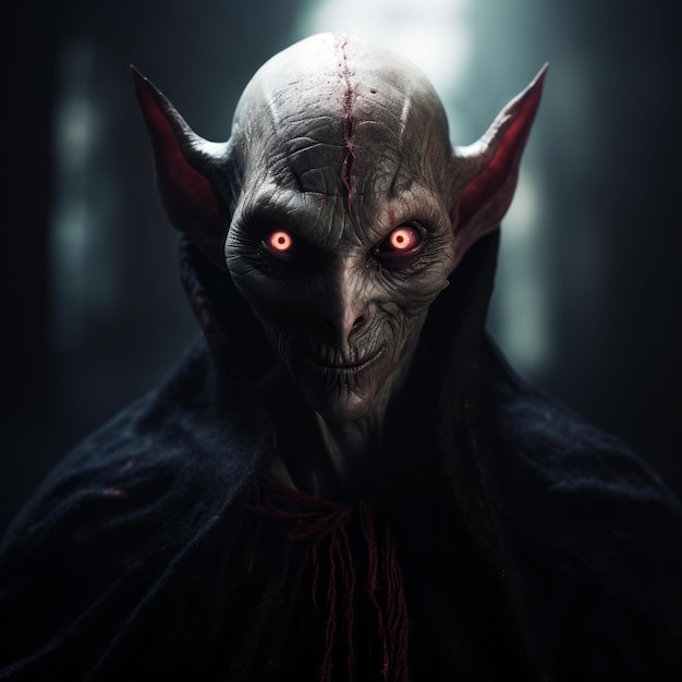 Demônio Assustador com Olhos Vermelhos Uma Criatura Vray Tracing Inspirada em Vampiro