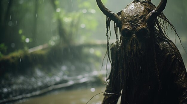 Demônio assustador na selva chuvosa