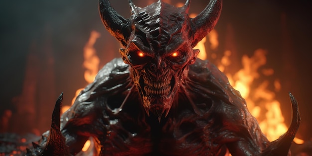 demonio con fondo de infierno