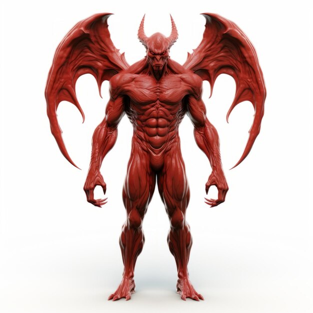 Demonio Rojo 3D muy detallado con alas y hombros fuertes