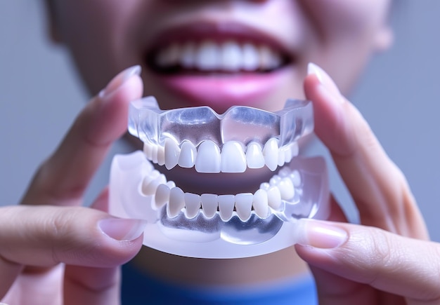 Demonstração detalhada por um profissional das estruturas e do arranjo dos dentes humanos usando.