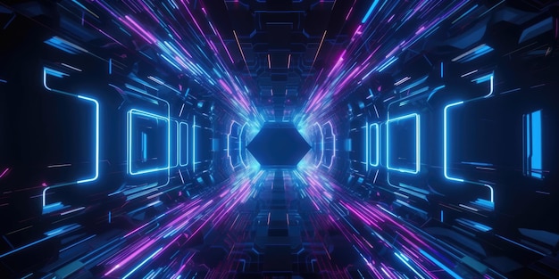 Demostración en 3D de luces tecno de ciencia ficción futuristas azules y moradas IA generativa AIG21