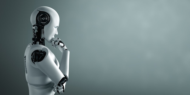 Foto denken ai humanoider roboter, der informationsdaten analysiert