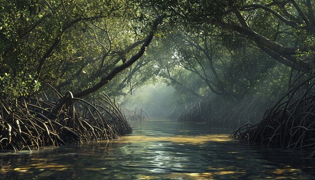 un denso bosque de manglares