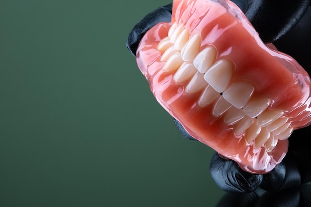 Dentaduras completas de cerca Copiar espacio y enfoque selectivo