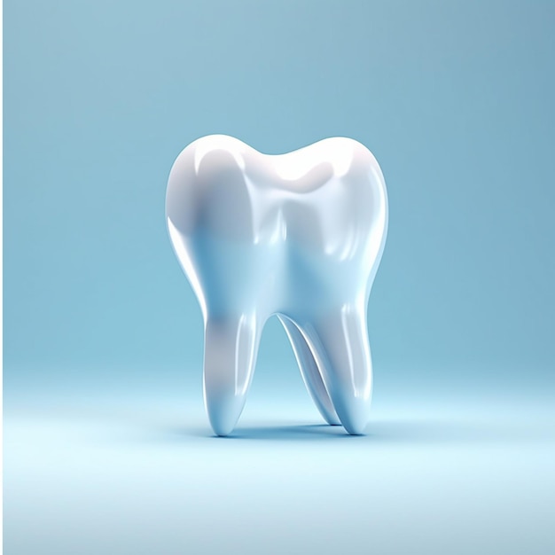 Dente em um fundo azul renderização 3d de um dente