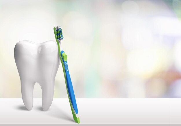 Dente grande e espelho de dentista em dentista