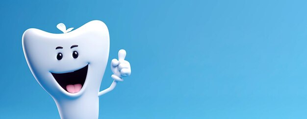 Dente saudável de personagem branco feliz em fundo azul ilustração de ia gerativa