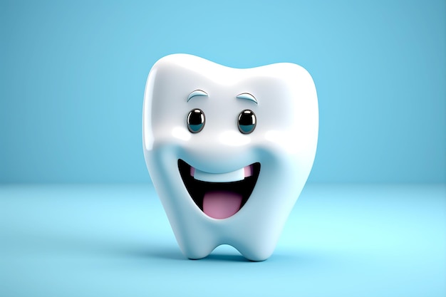 Dente saudável sorridente em fundo azul