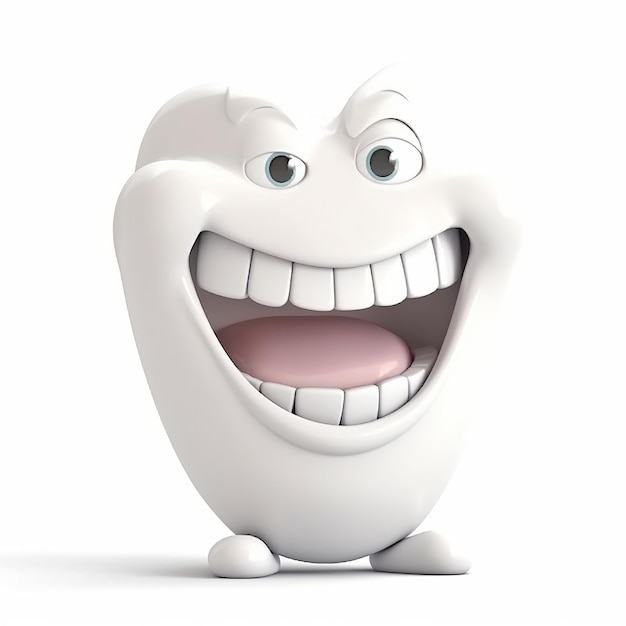 Dente sonriente alegre dibujos animados divertidos ilustración 3D en fondo blanco avatar creativo