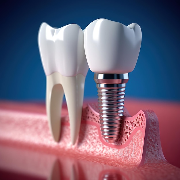 Dentes de implantação dentária com parafuso de implante