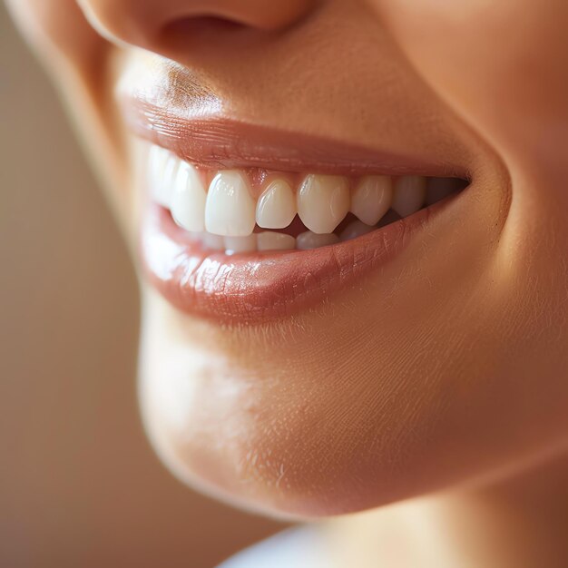 Dentes sanos perfectos sonrisa de una mujer joven en un dentista blanqueo de dientes cuidado dental estomatología