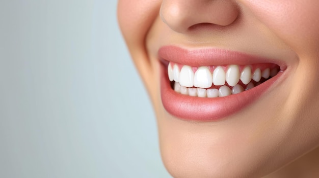 Dentes saudáveis perfeitos sorriso de uma mulher isolado em um fundo branco