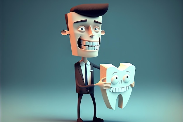 Dentista divertido con diente Doctor feliz sonriendo con todos sus dientes AI generado