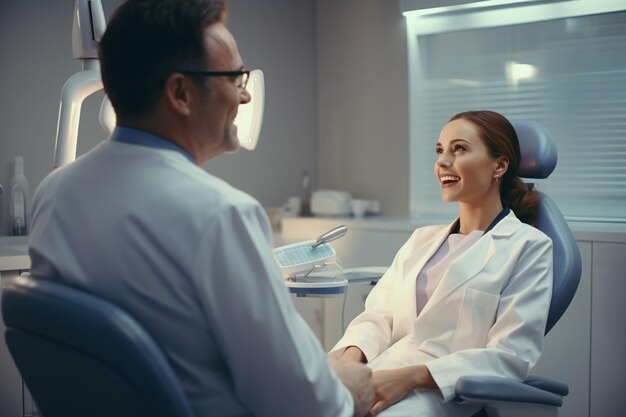 Dentista educando a un paciente sobre la higiene bucal