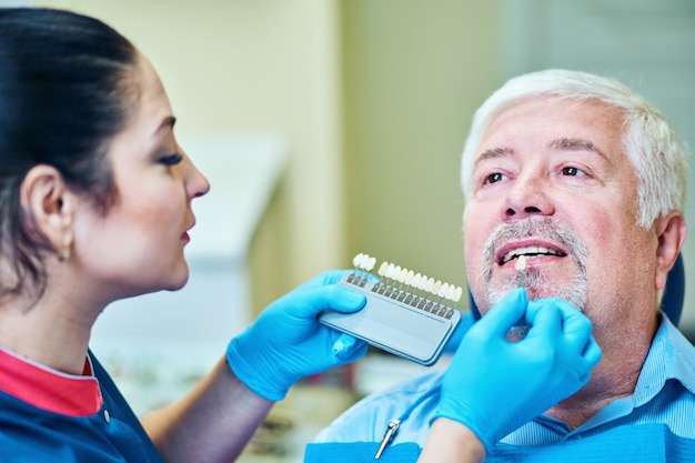 El dentista examina a un paciente en la clínica.