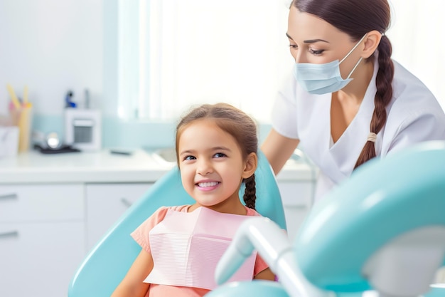 Foto dentista pediátrico sorridente com um jovem paciente na clínica dentária estomatologia profissional para crianças