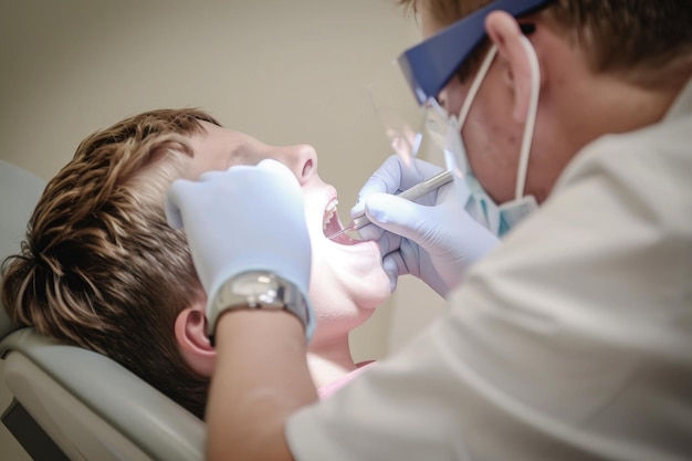 dentista que trata los dientes de los pacientes