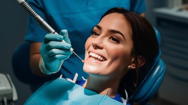 Foto dentista que utiliza un láser dental de diodo moderno