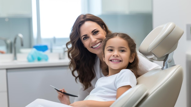 Un dentista sonriente y un niño pequeño en una cita en una clínica dental