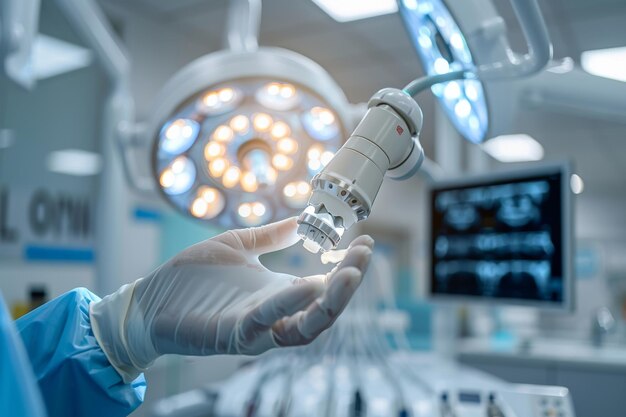 Dentista con tecnología dental avanzada examinando ayuda protésica