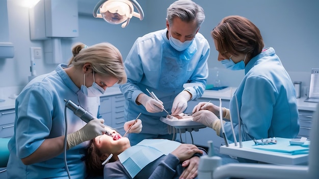 Los dentistas tratan los dientes de los pacientes