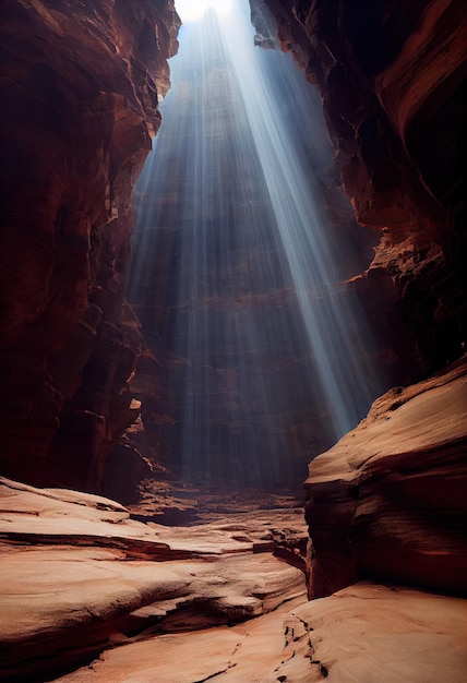 Dentro de un cañón rocoso se acerca una hermosa iluminación xAxA