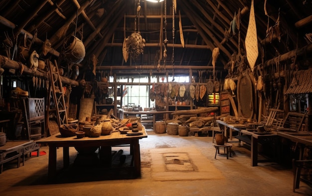 Foto dentro de la casa comunal de melanau