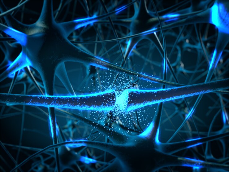 Foto dentro del cerebro concepto de neuronas y sistema nervioso. representación 3d.