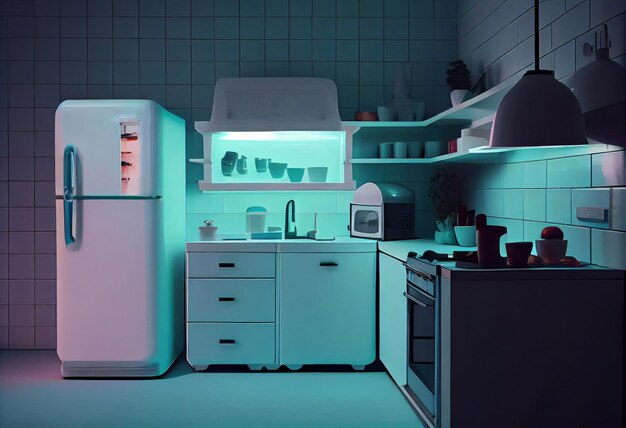 Dentro de una cocina moderna con iluminación tenue IA generativa