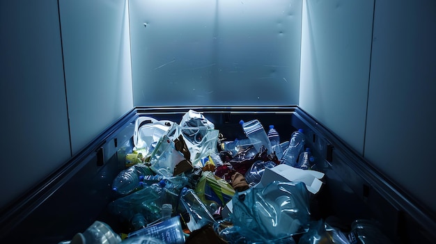 Foto dentro del contenedor de reciclaje de plástico ia generativa
