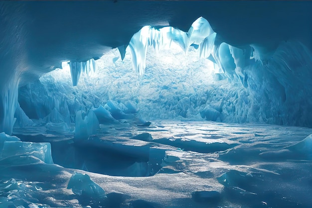 Dentro de una cueva glaciar de un antiguo galeón congelado