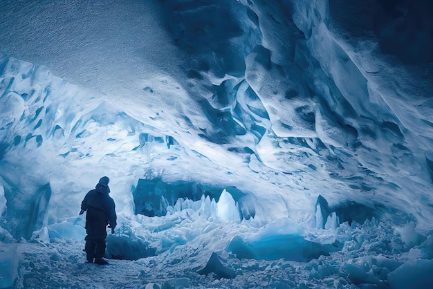 Foto dentro de uma caverna de geleira de um antigo galeão congelado