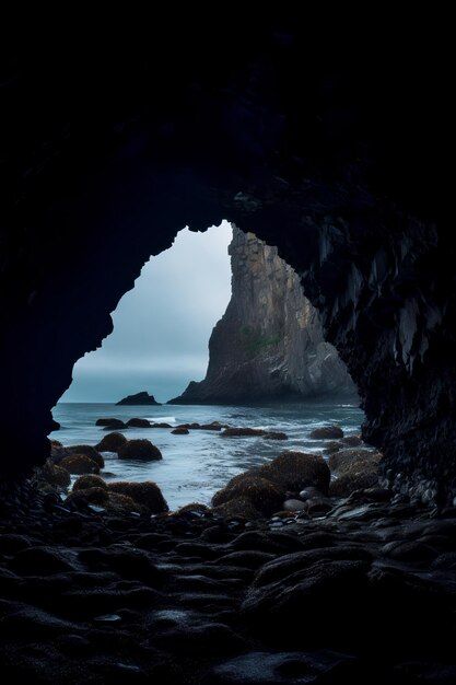 Dentro de uma caverna olhando para a beleza