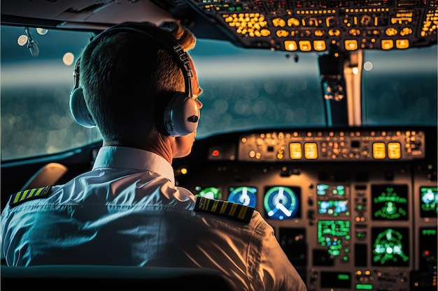 Foto dentro do cockpit do avião generative ai