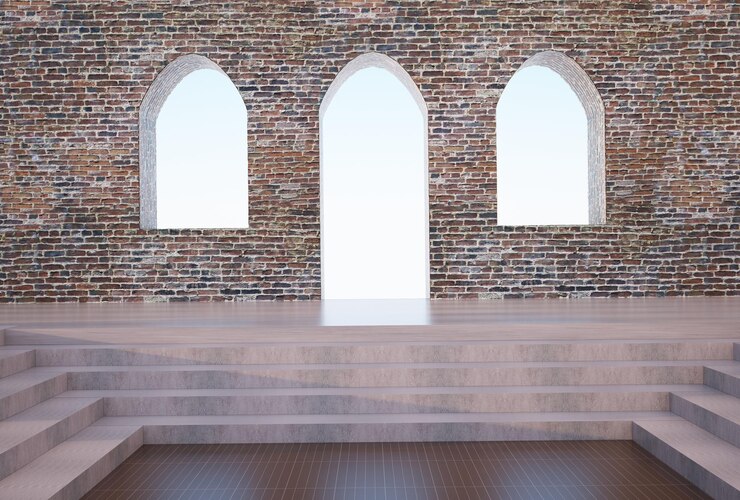 Foto dentro do conceito de estilo gótico de arco e parede de tijolos