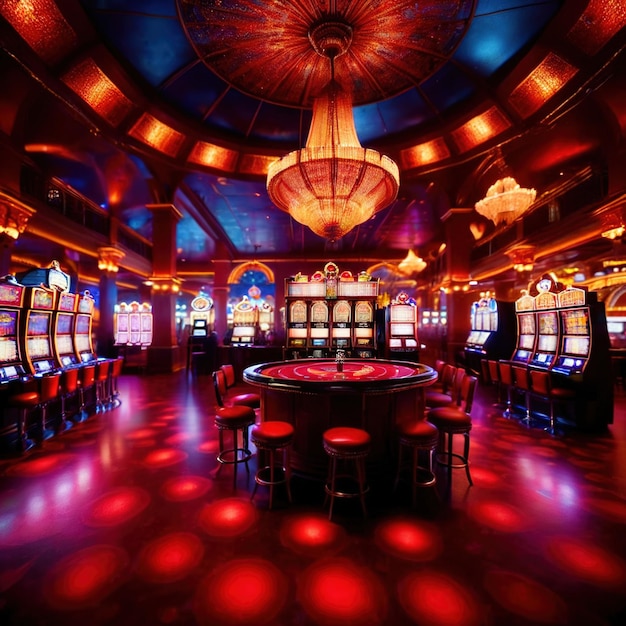 Dentro del interior del casino brillantes luces brillantes de larga exposición